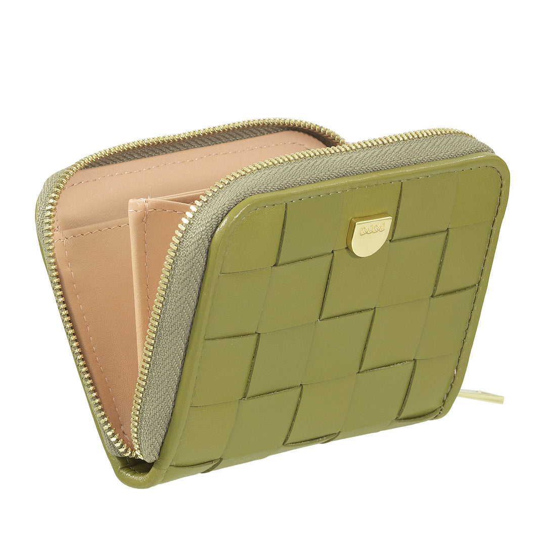 Carteira feminina pequena DUDU em couro tecido com zíper - elegante e compacta, porta-cartões, porta-moedas e notas com zíper