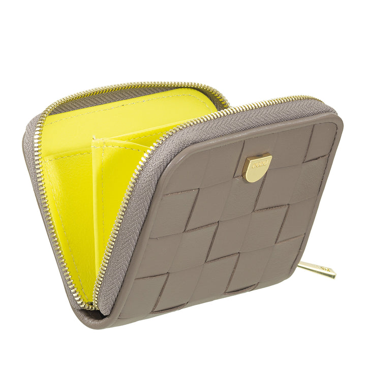 Carteira feminina pequena DUDU em couro tecido com zíper - elegante e compacta, porta-cartões, porta-moedas e notas com zíper