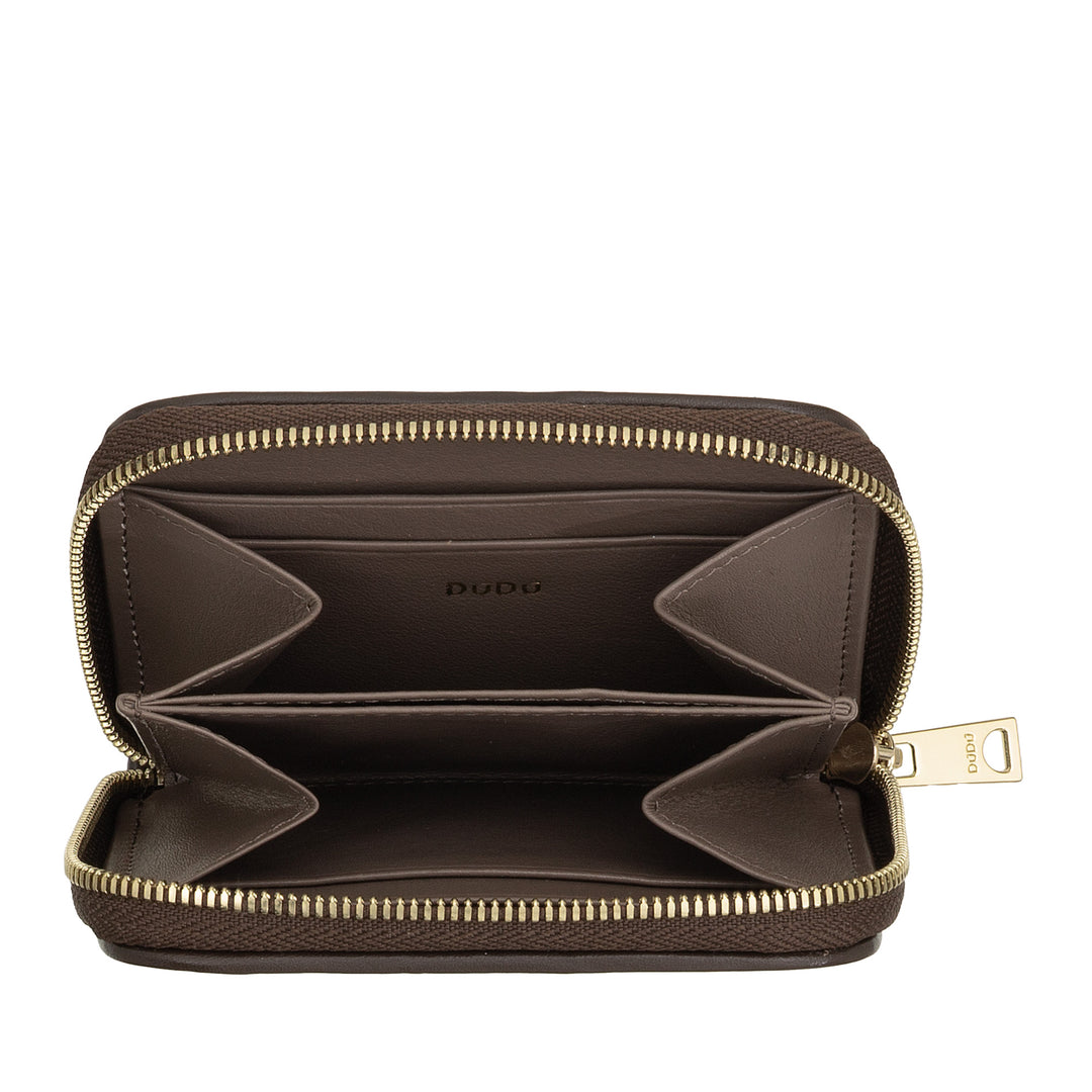 Carteira feminina pequena DUDU em couro tecido com zíper - elegante e compacta, porta-cartões, porta-moedas e notas com zíper