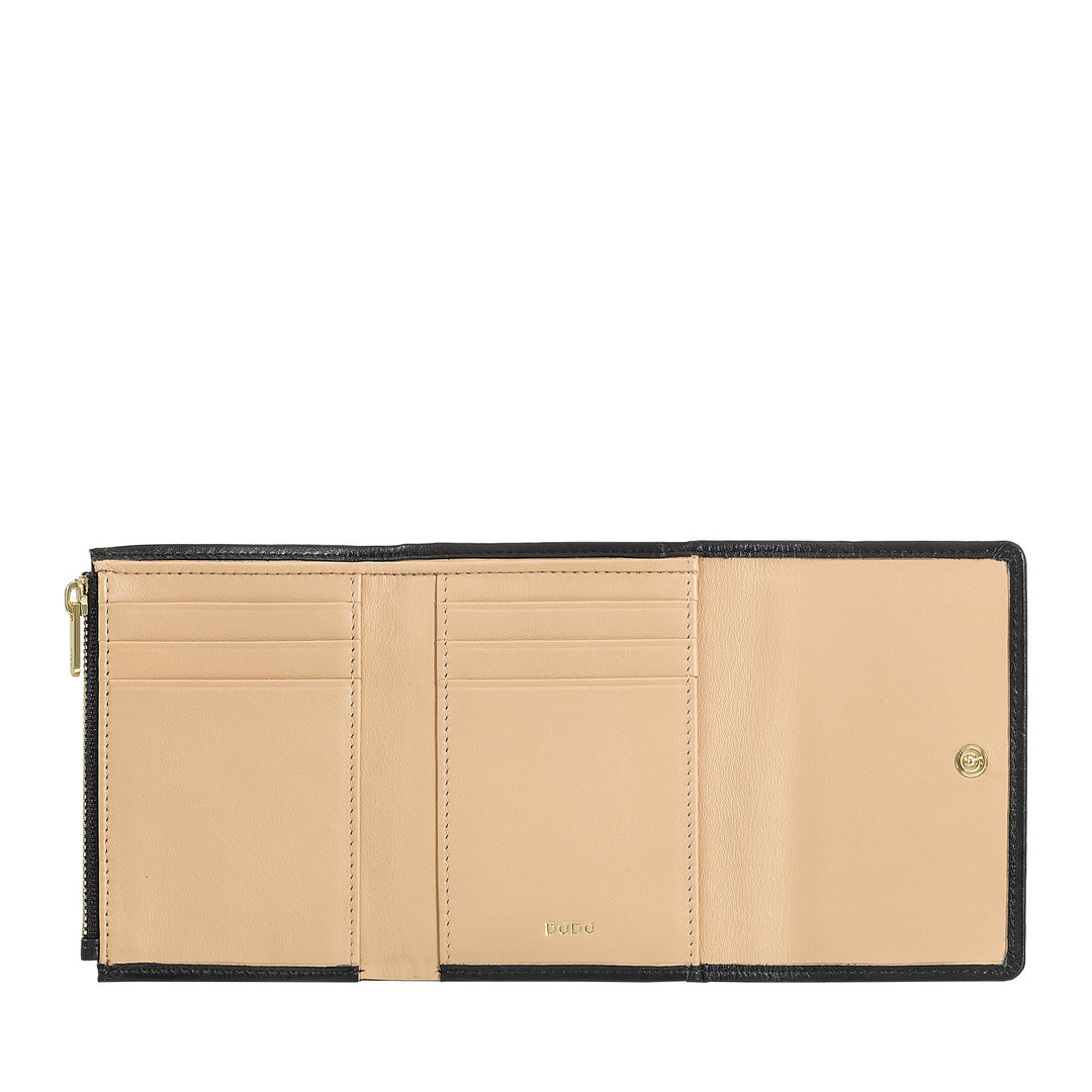 DUDU lille RFID-pung til kvinder i ægte læder med tryk, tegnebøger med lynlåslomme - elegant, kompakt til pung, perfekt til kort og mønter