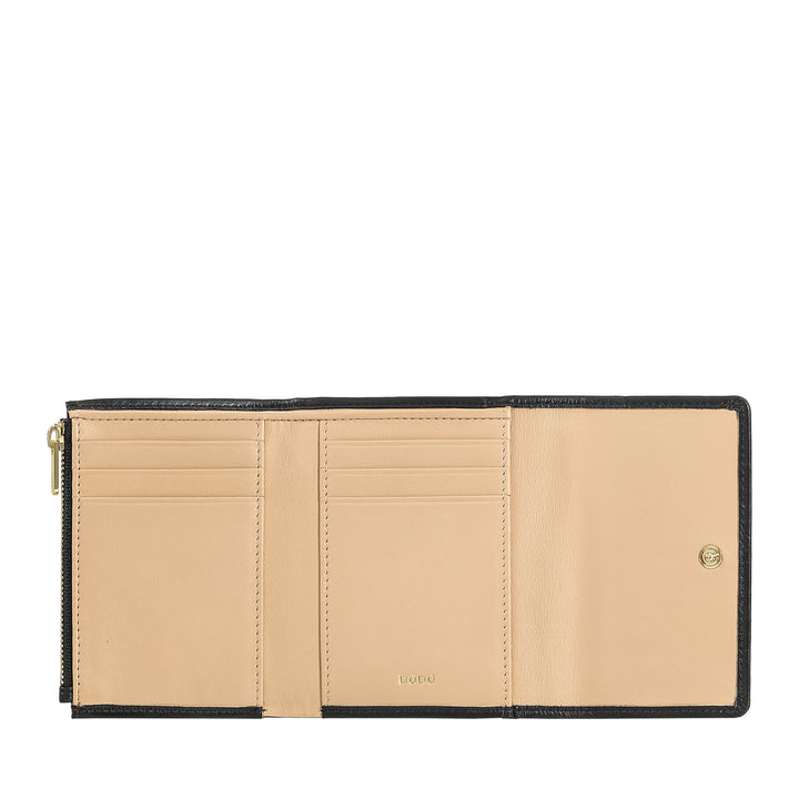 DUDU lille RFID-pung til kvinder i ægte læder med tryk, tegnebøger med lynlåslomme - elegant, kompakt til pung, perfekt til kort og mønter