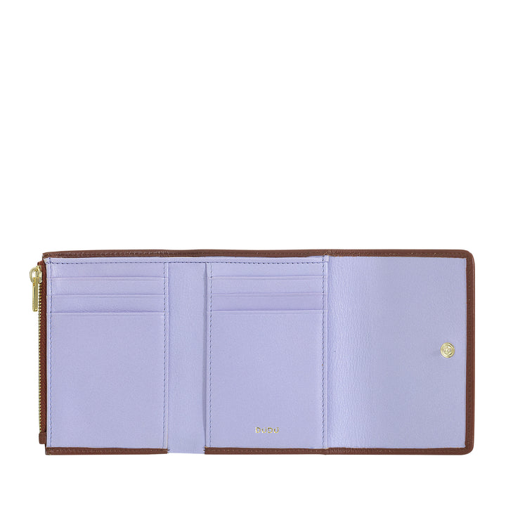 DUDU lille RFID-pung til kvinder i ægte læder med tryk, tegnebøger med lynlåslomme - elegant, kompakt til pung, perfekt til kort og mønter