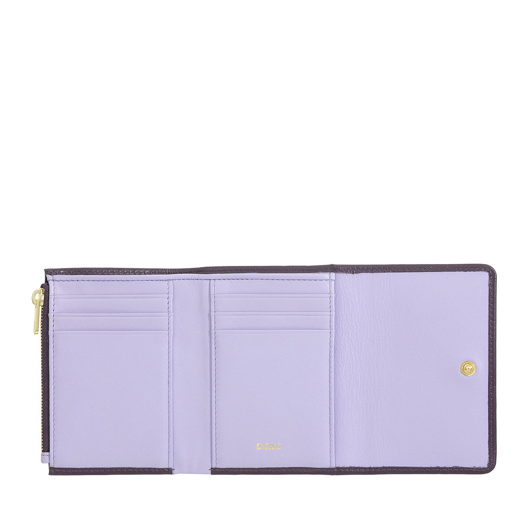 DUDU lille RFID-pung til kvinder i ægte læder med tryk, tegnebøger med lynlåslomme - elegant, kompakt til pung, perfekt til kort og mønter