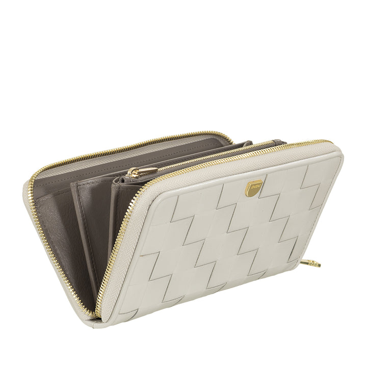 Portofel de dama DUDU din piele naturala cu fermoar in jur, elegant si spatios - Suport card, bancnote si monede, portofel impletit cu fermoar complet