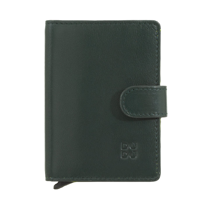 DUDU Cartera Tarjetero de Piel para Hombre con Protección RFID, Minibilletera Pequeña con Protector de Tarjetas de Aluminio, Porta Billetes y Cierre con Botón
