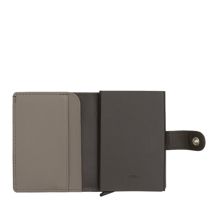 DUDU Men's Leather Card Holder Wallet RFID Protection, Small Miniwallet with Aluminum Cardprotector, Banknote Holder and Button Closure