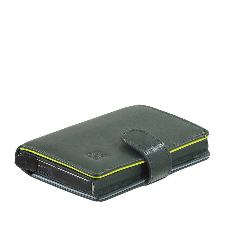 DUDU Cartera Tarjetero de Piel para Hombre con Protección RFID, Minibilletera Pequeña con Protector de Tarjetas de Aluminio, Porta Billetes y Cierre con Botón