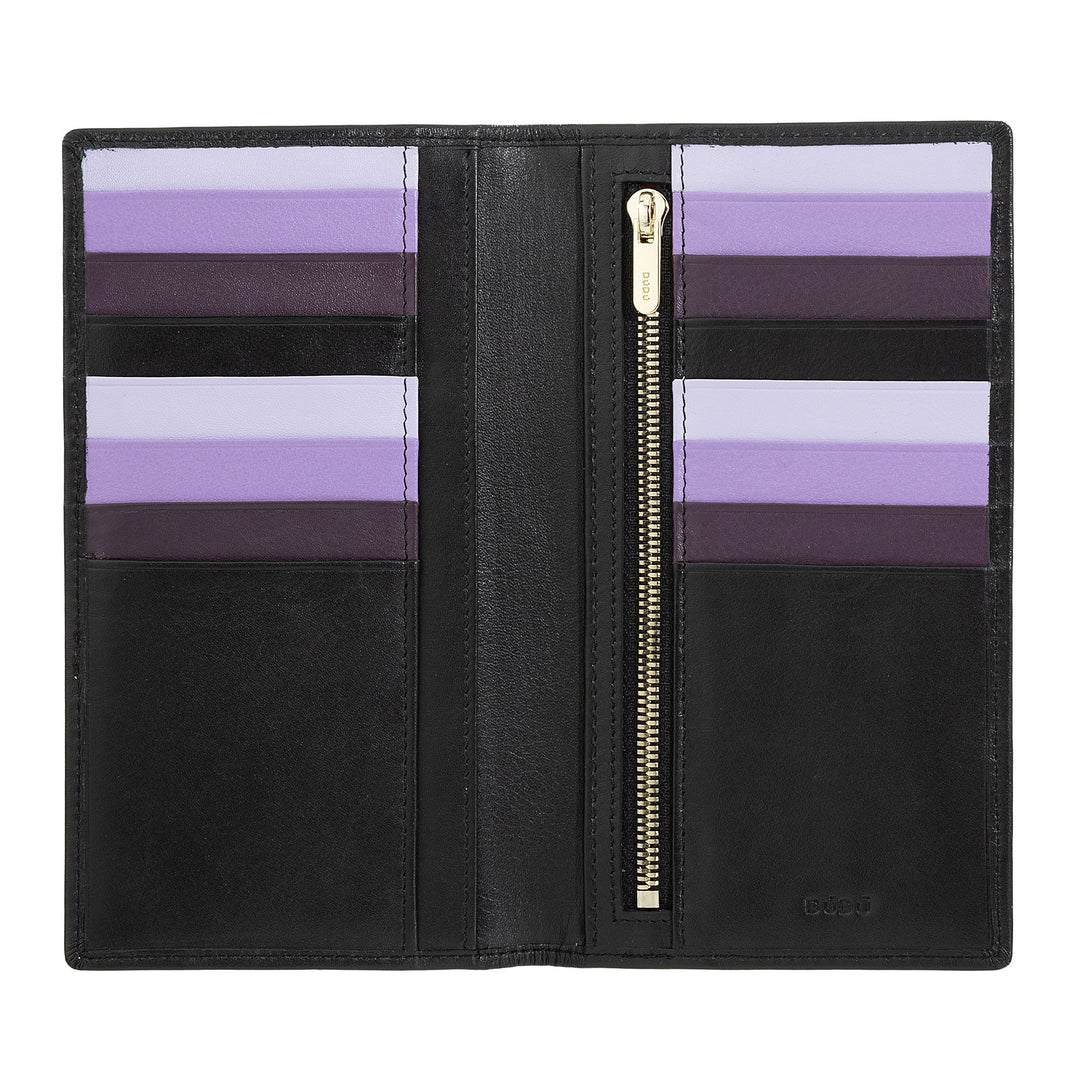 Carteira grande anti-RFID feminina DUDU em couro colorido com 16 bolsos para cartões de crédito e cartões