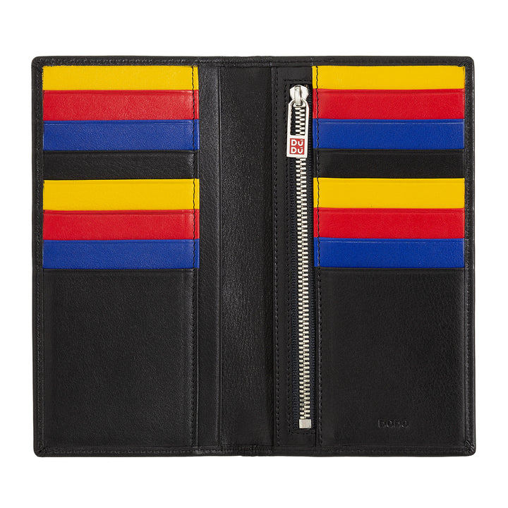 DUDU Μεγάλο γυναικείο πορτοφόλι Anti-RFID από έγχρωμο δέρμα με 16 τσέπες για πιστωτικές κάρτες και κάρτες