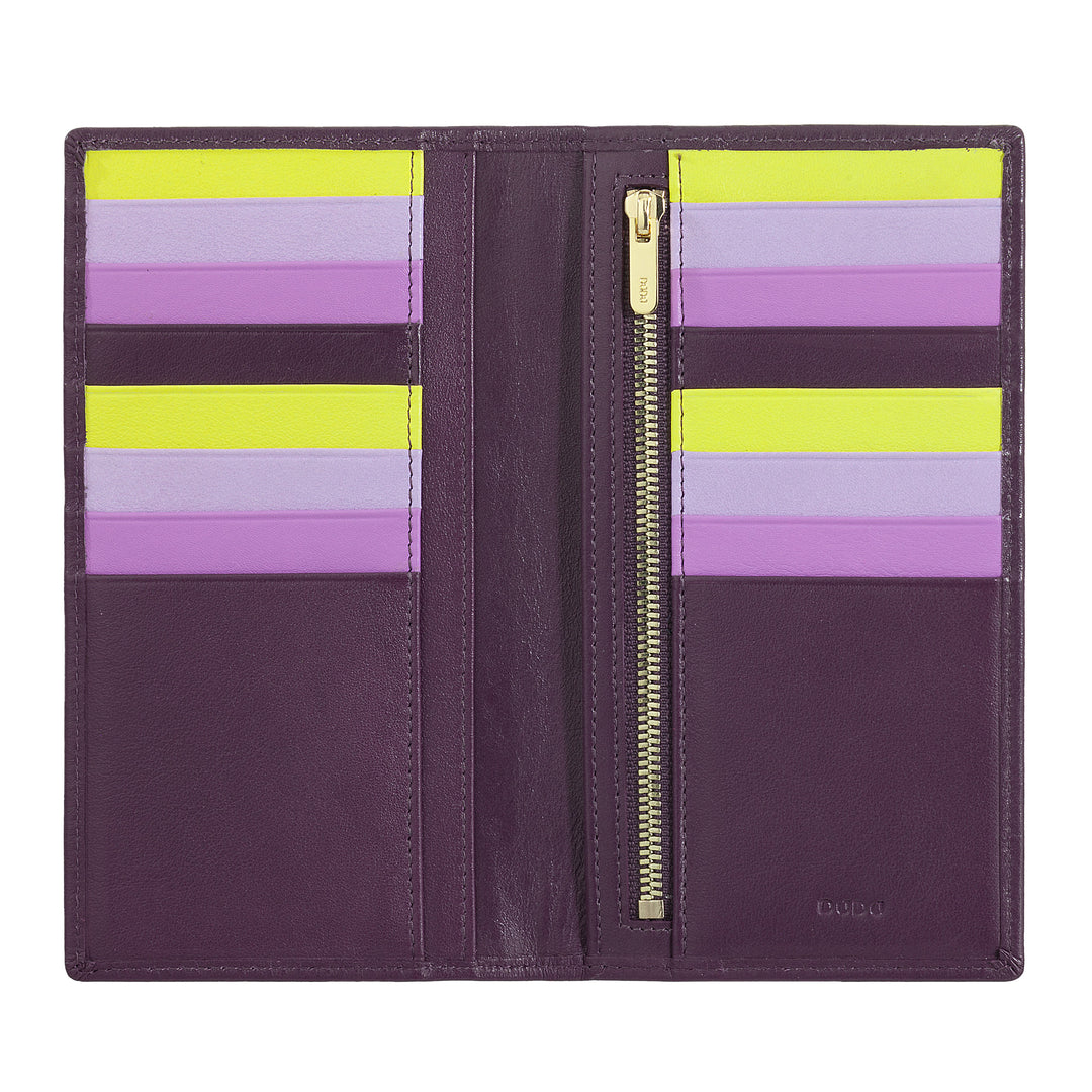 DUDU stor anti-RFID-pung til kvinder i farvet læder med 16 lommer til kreditkort og kort