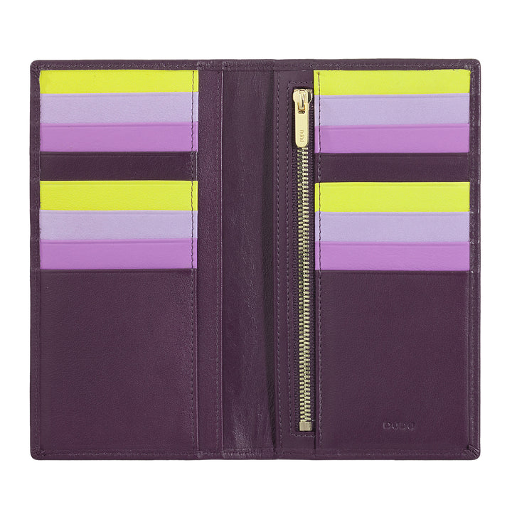 DUDU stor anti-RFID-pung til kvinder i farvet læder med 16 lommer til kreditkort og kort