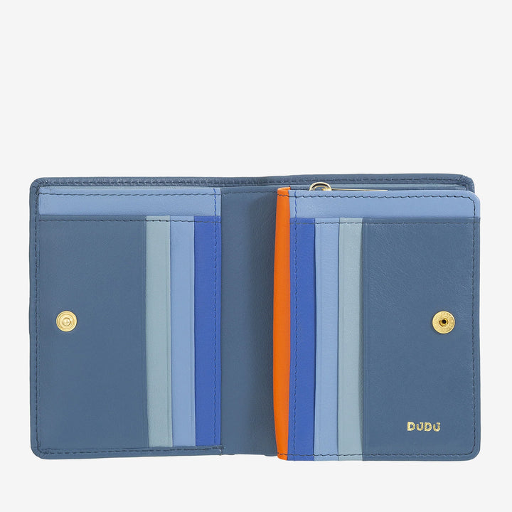 Mały portfel damski DUDU z kolorowej skóry na karty i etui na karty z kieszonką na monety zapinaną na zamek i guzik