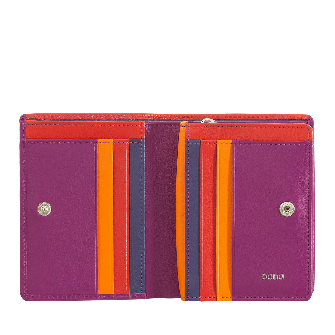 DUDU Cartera Pequeña de Mujer en Piel de Colores Tarjetero y Tarjetero con Cremallera y Botón Monedero