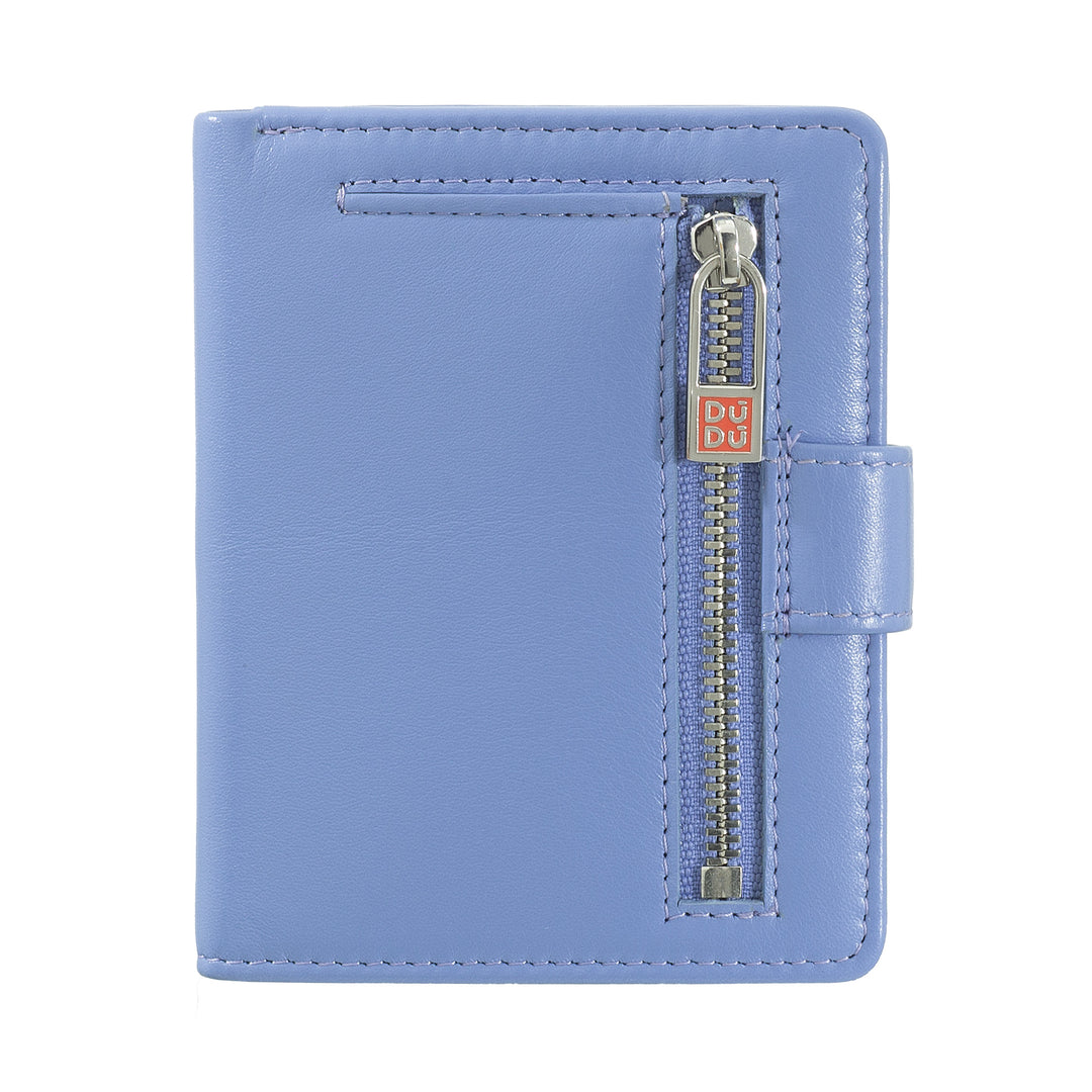DUDU Women's Wallet in Real Leather Small RFID Leather Card Holder with Zipper Coin Purse Banknotes, External Closure