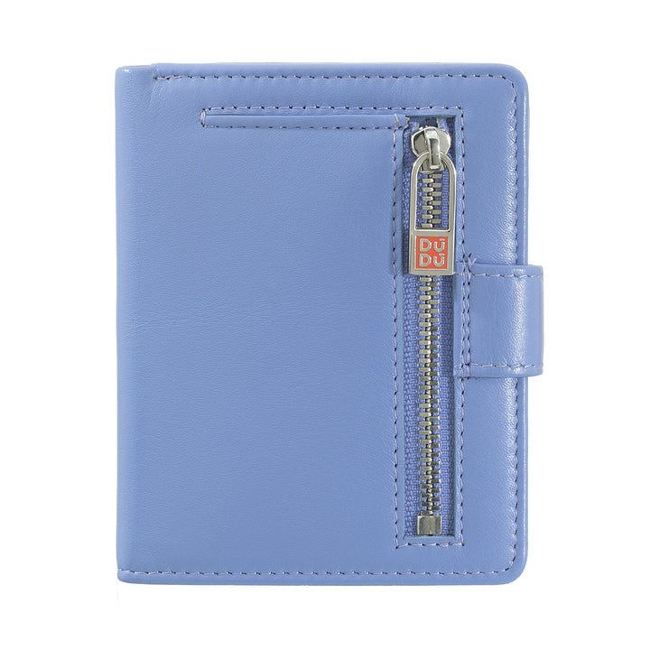 DUDU Women's Wallet in Real Leather Small RFID Leather Card Holder with Zipper Coin Purse Banknotes, External Closure