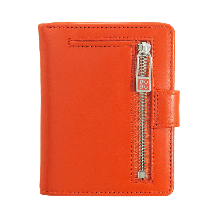 DUDU Women's Wallet in Real Leather Small RFID Leather Card Holder with Zipper Coin Purse Banknotes, External Closure