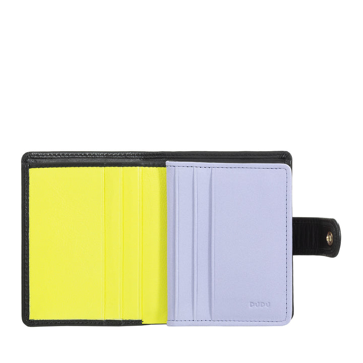 DUDU Women's Wallet in Real Leather Small RFID Leather Card Holder with Zipper Coin Purse Banknotes, External Closure