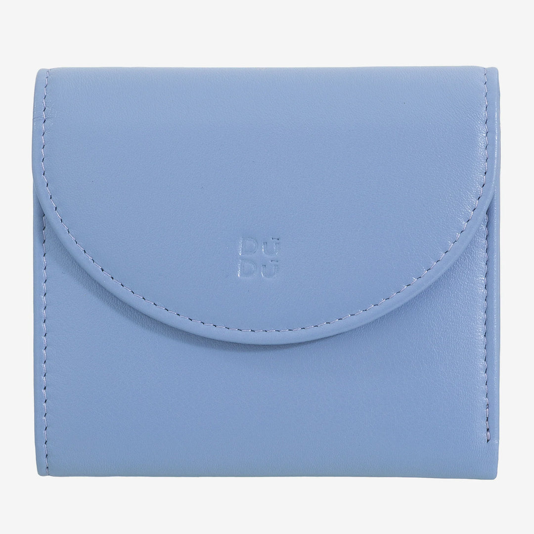 DUDU Kleine Damen-Geldbörse aus weichem Echtleder, Kartenfächer, Geldscheinhalter, Reißverschluss hinten für Münzen, RFID-Geldbörsen mit farbigem Knopfverschluss