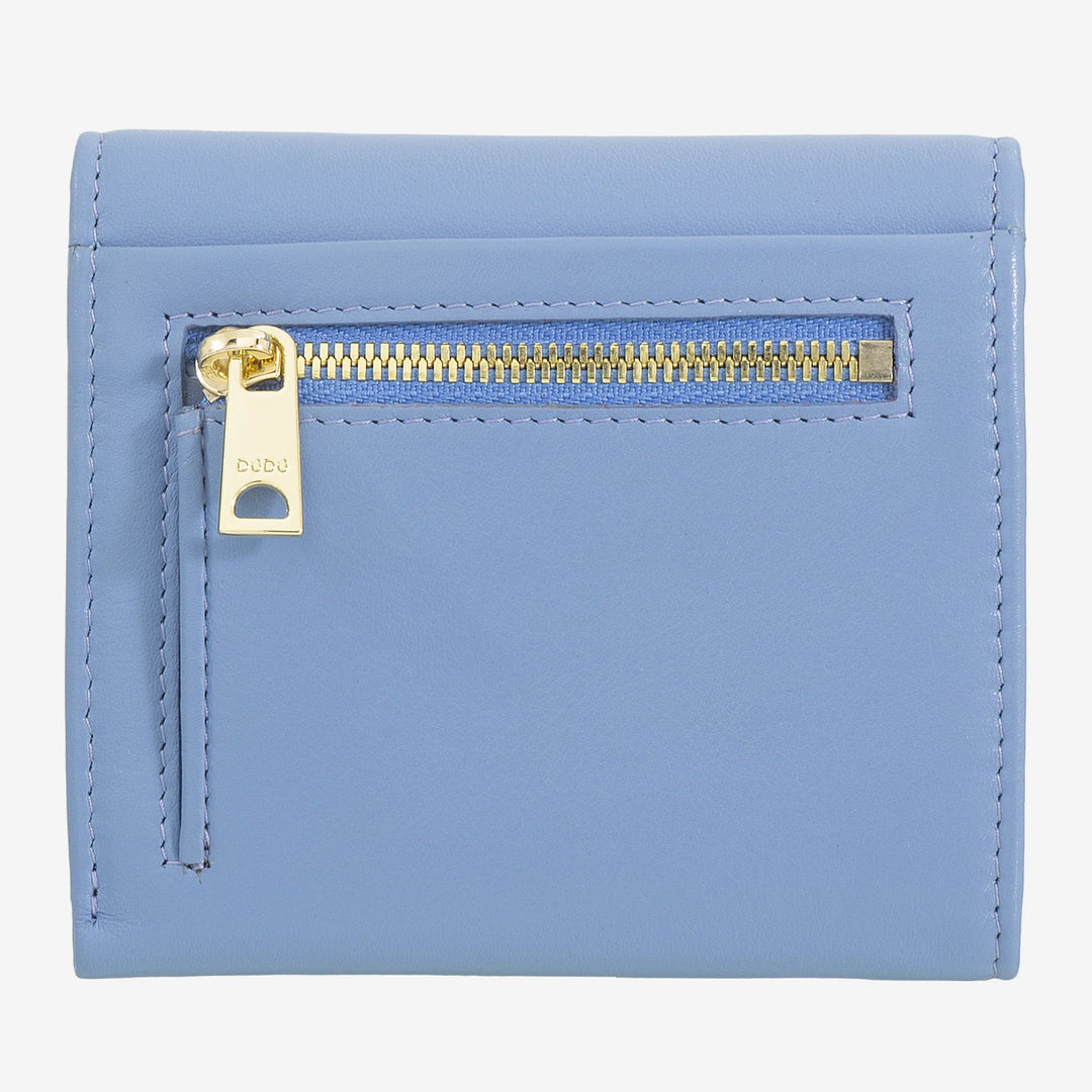 DUDU Kleine Damen-Geldbörse aus weichem Echtleder, Kartenfächer, Geldscheinhalter, Reißverschluss hinten für Münzen, RFID-Geldbörsen mit farbigem Knopfverschluss