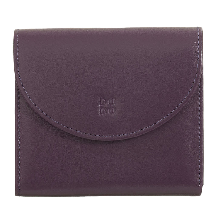 DUDU lille damepung i blødt ægte læder, kortlommer, seddelholder, lynlås bagpå til mønter, RFID-punge med farvet knaplukning