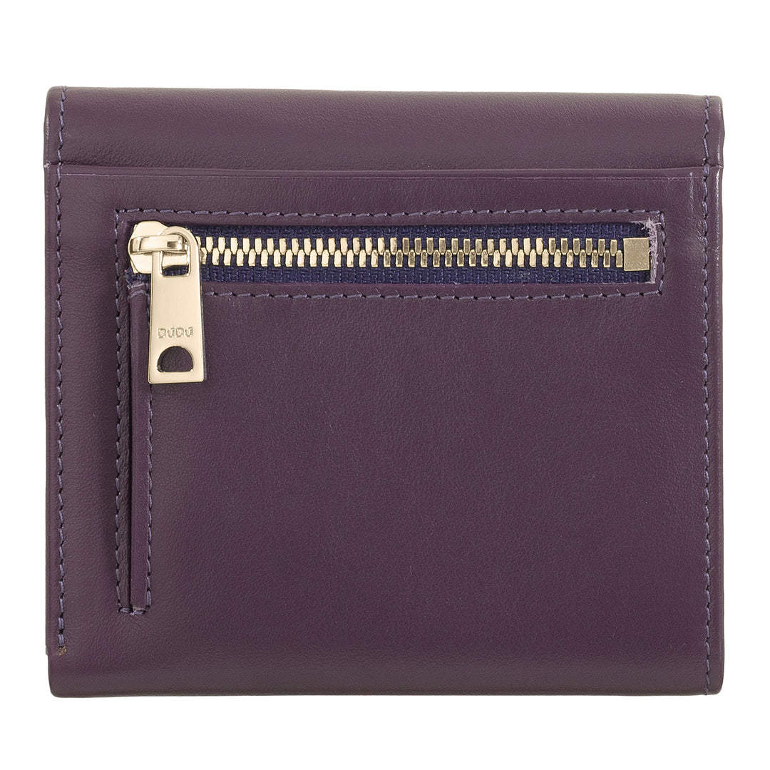DUDU lille damepung i blødt ægte læder, kortlommer, seddelholder, lynlås bagpå til mønter, RFID-punge med farvet knaplukning