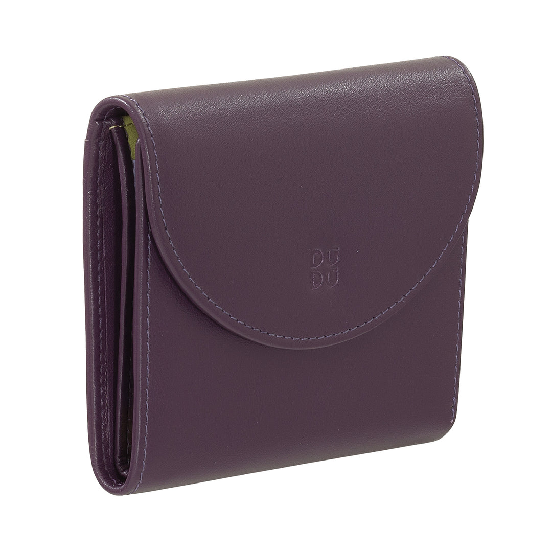 DUDU lille damepung i blødt ægte læder, kortlommer, seddelholder, lynlås bagpå til mønter, RFID-punge med farvet knaplukning