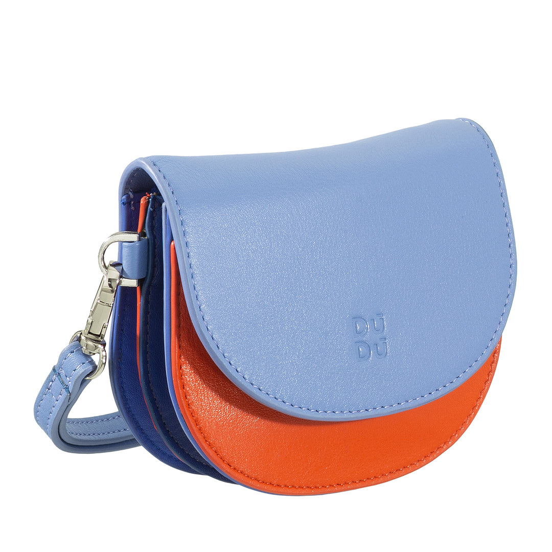 DUDU läderhandsplånbok för kvinnor, liten färgglad plånboksmyntsedelkorthållare med rem