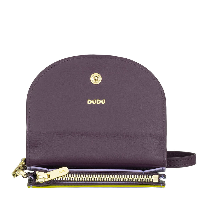 DUDU Women's Leather Wrist Wallet, Small Colorful Wallet Coin Banknote Card Holder with Lanyard