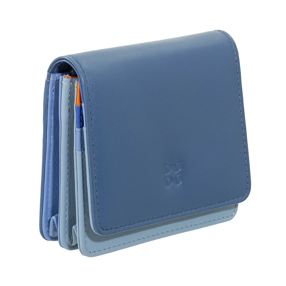 DUDU Portafoglio Donna Piccolo in Pelle Schermato RFID Colorato Ultra Compatto con Zip Interna e 8 Porta Carte Tessere