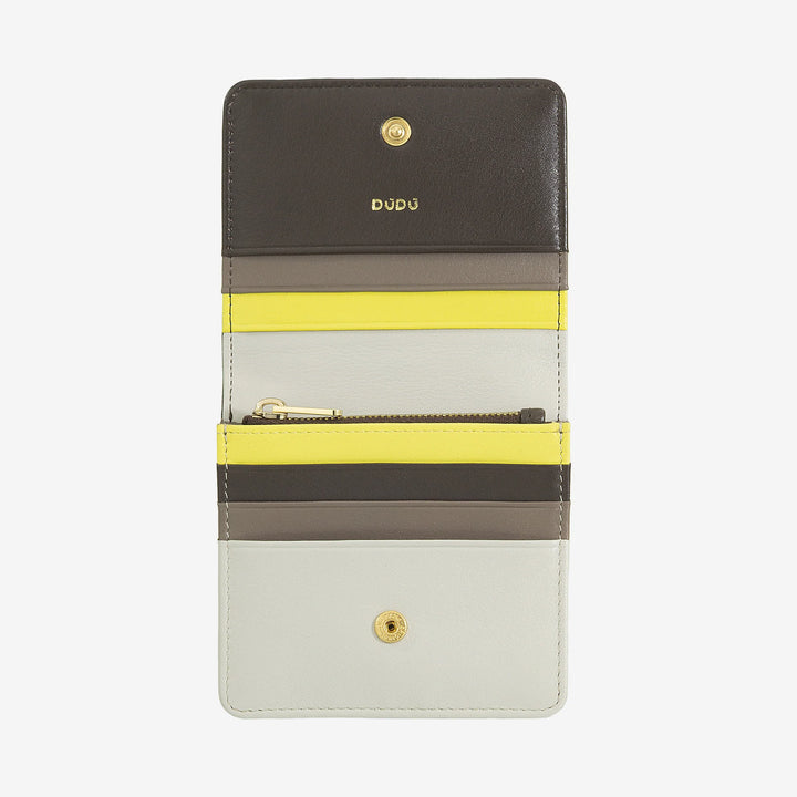 DUDU lille ultrakompakt farverig RFID-beskyttet læderpung til kvinder med indvendig lynlås og 8 kortholdere