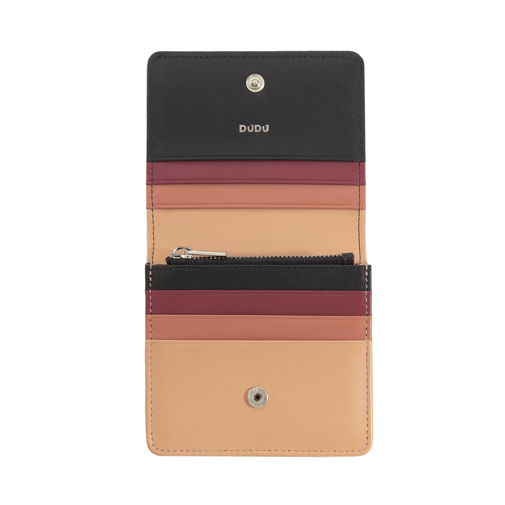 DUDU Small Ultra Compact Colorful RFID Shielded Leather Women's Wallet with Internal Zip and 8 Card Holders