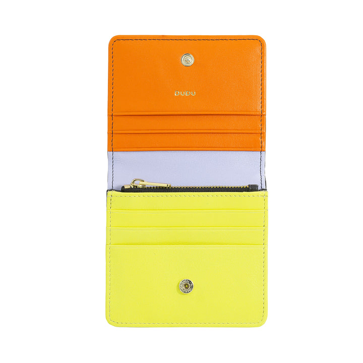 DUDU Small Ultra Compact Colorful RFID Shielded Leather Women's Wallet with Internal Zip and 8 Card Holders