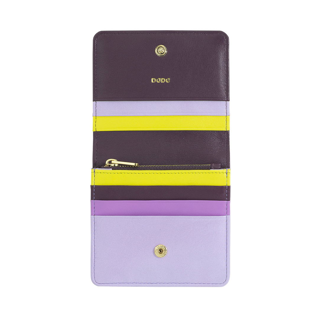 DUDU Small Ultra Compact Colorful RFID Shielded Leather Women's Wallet with Internal Zip and 8 Card Holders
