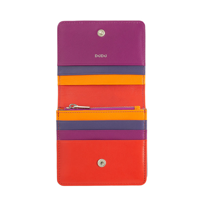 DUDU Small Ultra Compact Colorful RFID Shielded Leather Women's Wallet with Internal Zip and 8 Card Holders