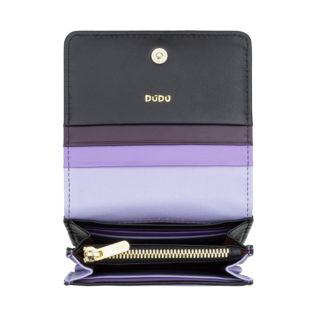 DUDU Small Ultra Compact Colorful RFID Shielded Leather Women's Wallet with Internal Zip and 8 Card Holders
