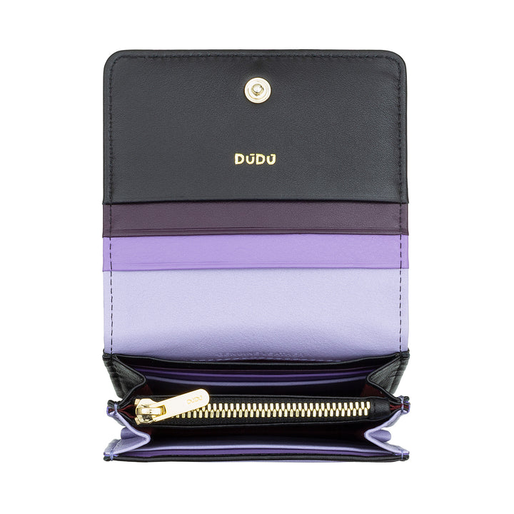 DUDU Small Ultra Compact Colorful RFID Shielded Leather Women's Wallet with Internal Zip and 8 Card Holders