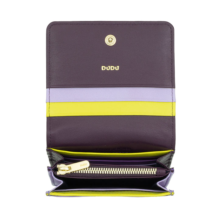 DUDU Small Ultra Compact Colorful RFID Shielded Leather Women's Wallet with Internal Zip and 8 Card Holders