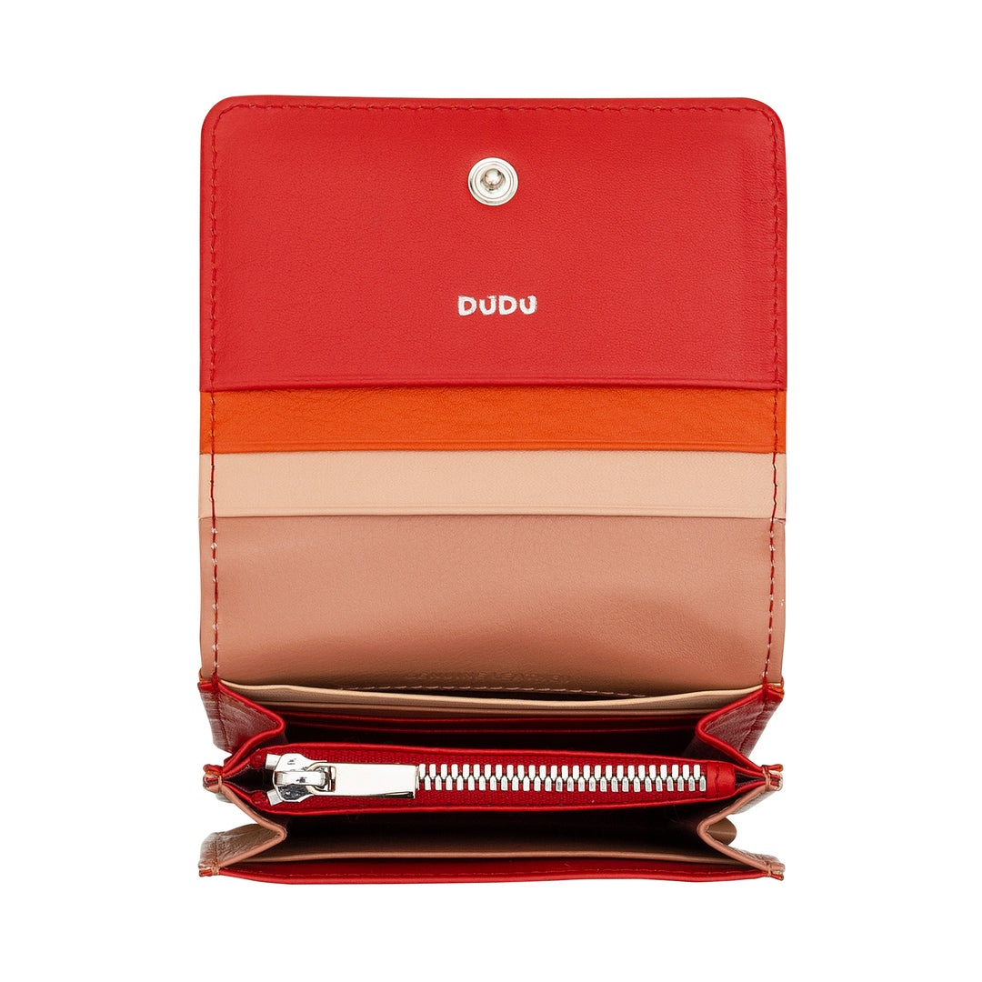 DUDU Kleine, ultrakompakte, farbenfrohe Damenbrieftasche aus Leder mit RFID-Schutz, Innenreißverschluss und 8 Kartenfächern