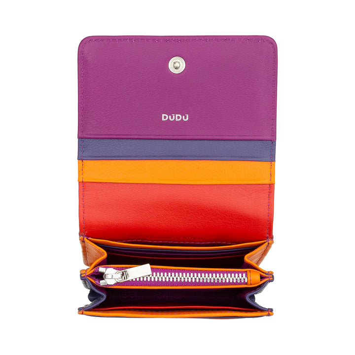 DUDU Small Ultra Compact Colorful RFID Shielded Leather Women's Wallet with Internal Zip and 8 Card Holders