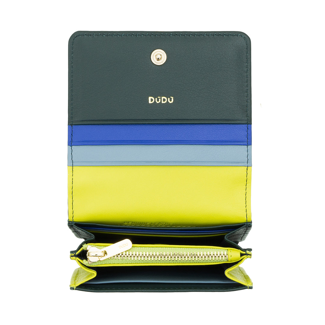 DUDU Small Ultra Compact Colorful RFID Shielded Leather Women's Wallet with Internal Zip and 8 Card Holders