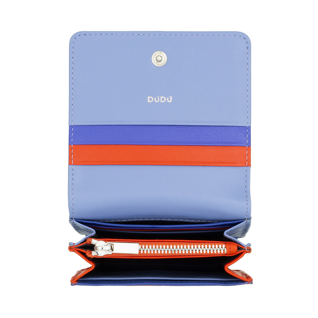 DUDU Small Ultra Compact Colorful RFID Shielded Leather Women's Wallet with Internal Zip and 8 Card Holders