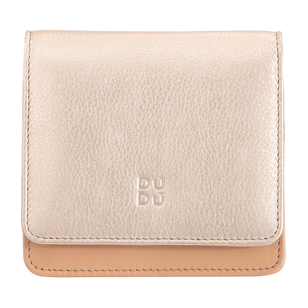 DUDU Mały, ultrakompaktowy, kolorowy, skórzany portfel damski z ochroną RFID, z wewnętrznym zamkiem błyskawicznym i 8 kieszeniami na karty