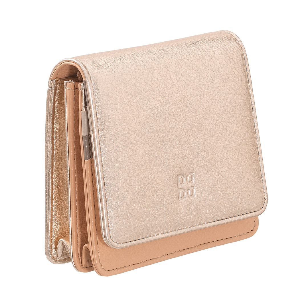 DUDU Mały, ultrakompaktowy, kolorowy, skórzany portfel damski z ochroną RFID, z wewnętrznym zamkiem błyskawicznym i 8 kieszeniami na karty