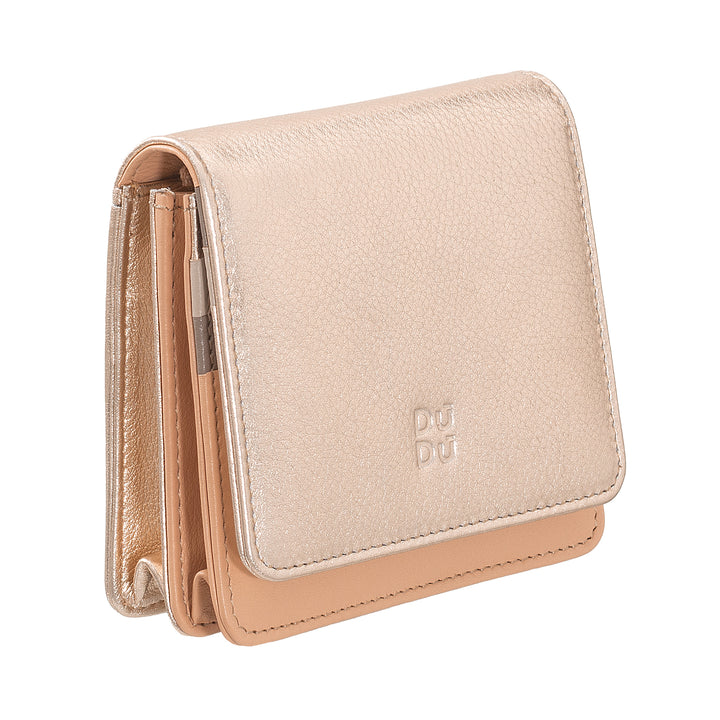 DUDU Mały, ultrakompaktowy, kolorowy, skórzany portfel damski z ochroną RFID, z wewnętrznym zamkiem błyskawicznym i 8 kieszeniami na karty