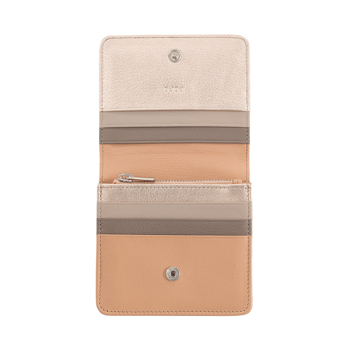 DUDU Mały, ultrakompaktowy, kolorowy, skórzany portfel damski z ochroną RFID, z wewnętrznym zamkiem błyskawicznym i 8 kieszeniami na karty