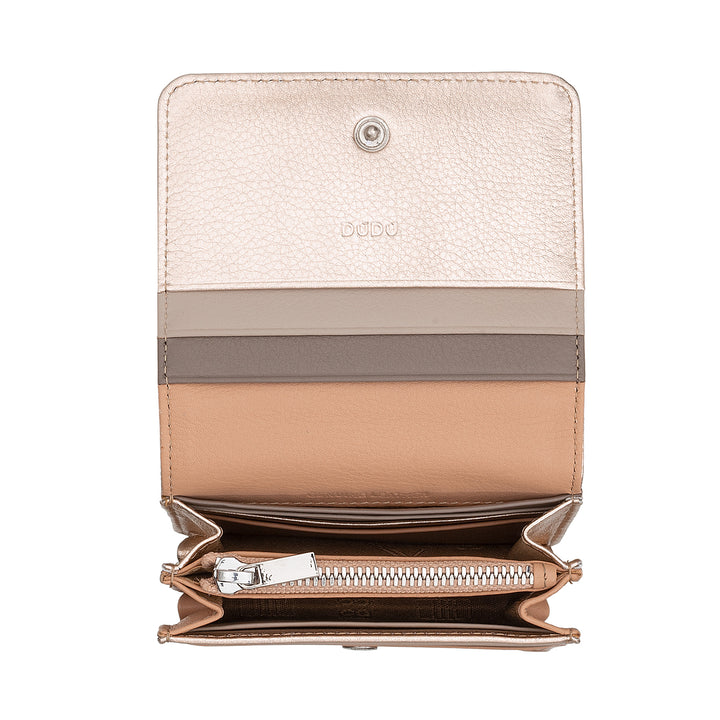 DUDU Mały, ultrakompaktowy, kolorowy, skórzany portfel damski z ochroną RFID, z wewnętrznym zamkiem błyskawicznym i 8 kieszeniami na karty