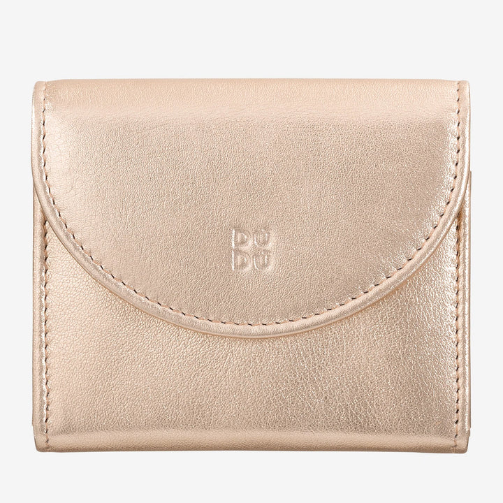 DUDU Mini Slim Damen-Geldbörse aus echtem Leder mit Reißverschluss-Geldbörse, Knopfverschluss, kompakte farbige Geldbörse