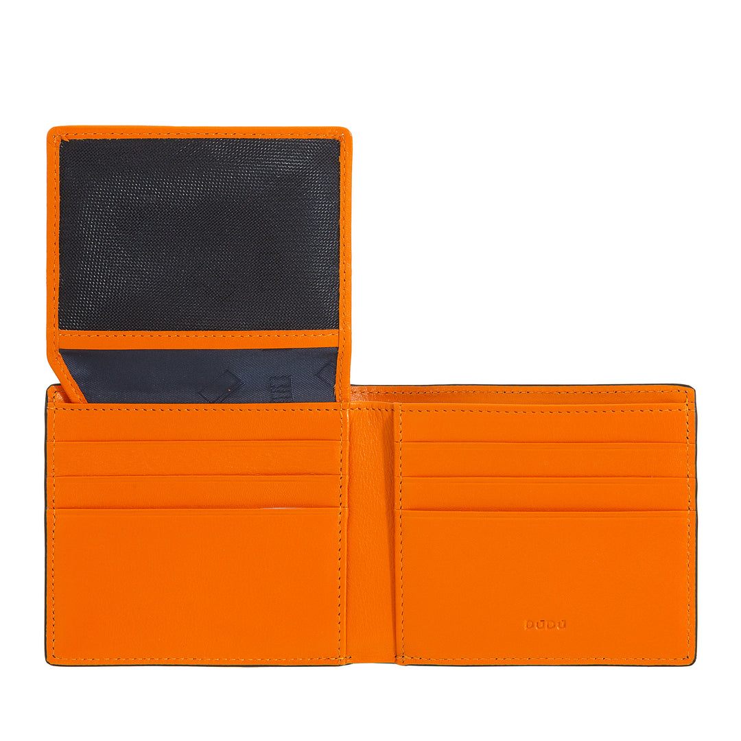 DUDU Lille RFID-pung til mænd i trykt læder, kortholderpunge med indvendig klap, uden møntpung, lomme med mesh