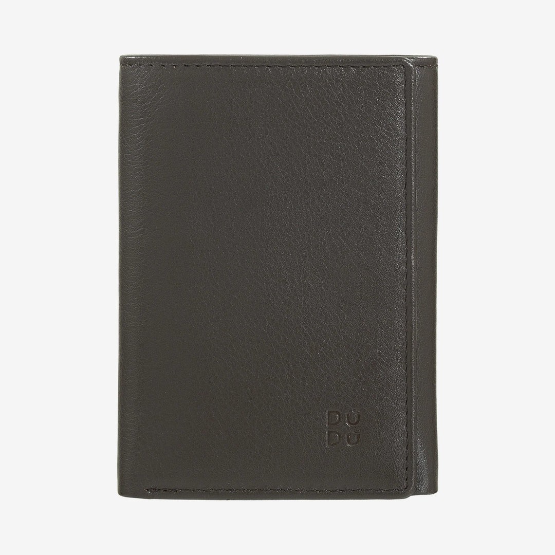 DUDU Herren-Geldbörse aus Leder, dreifach faltbar, vertikaler RFID-Kartenhalter mit Knopf, Geldscheinhalter, mehrfarbig