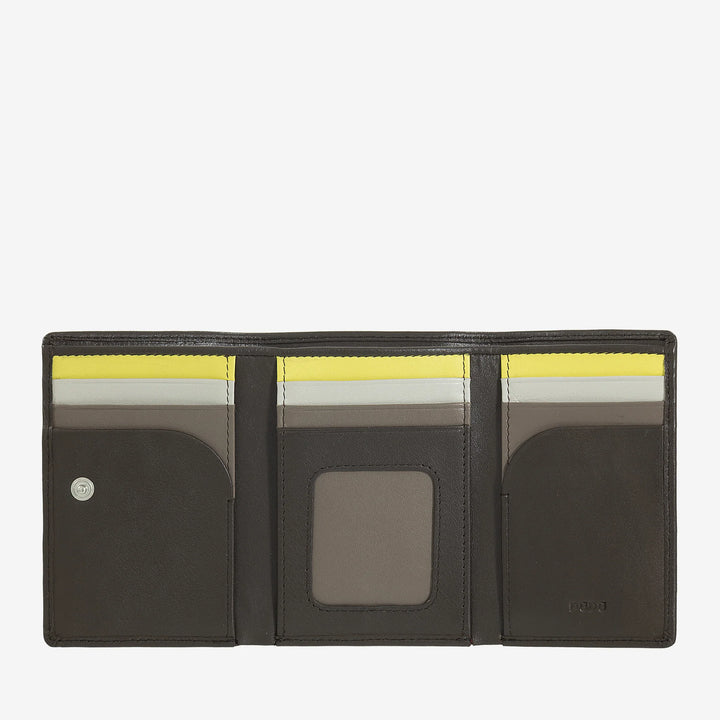 DUDU Herren-Geldbörse aus Leder, dreifach faltbar, vertikaler RFID-Kartenhalter mit Knopf, Geldscheinhalter, mehrfarbig